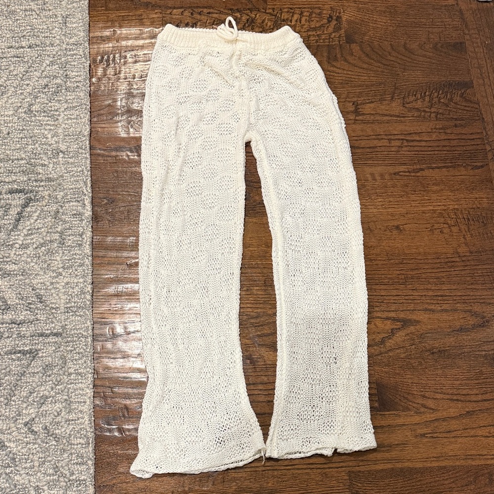 SHEIN Cream Knit Drawstring Beach Pants